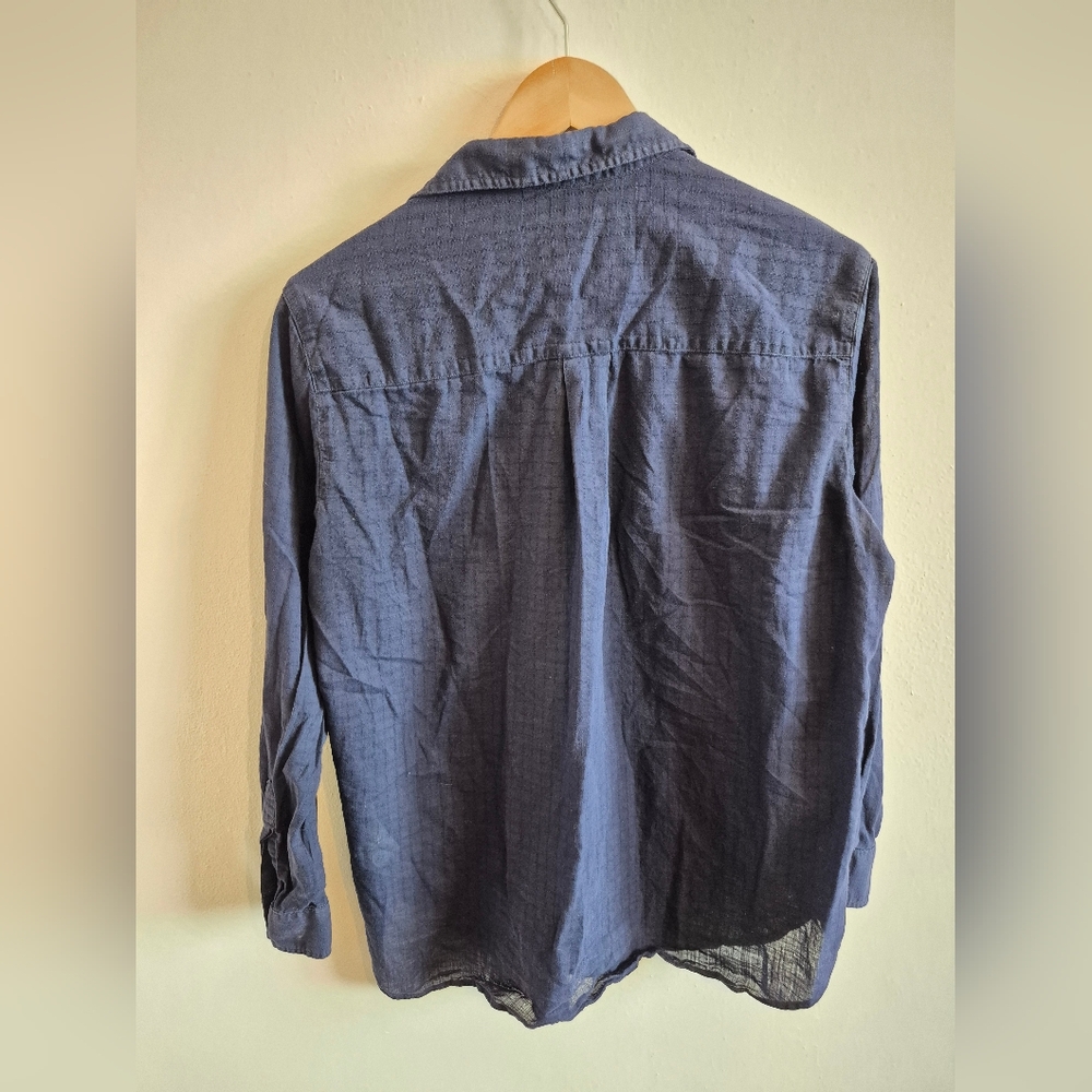 Frank And Eileen JOEDY Navy Textured Windowpane Italian Cotton Small - Picture 5 of 12